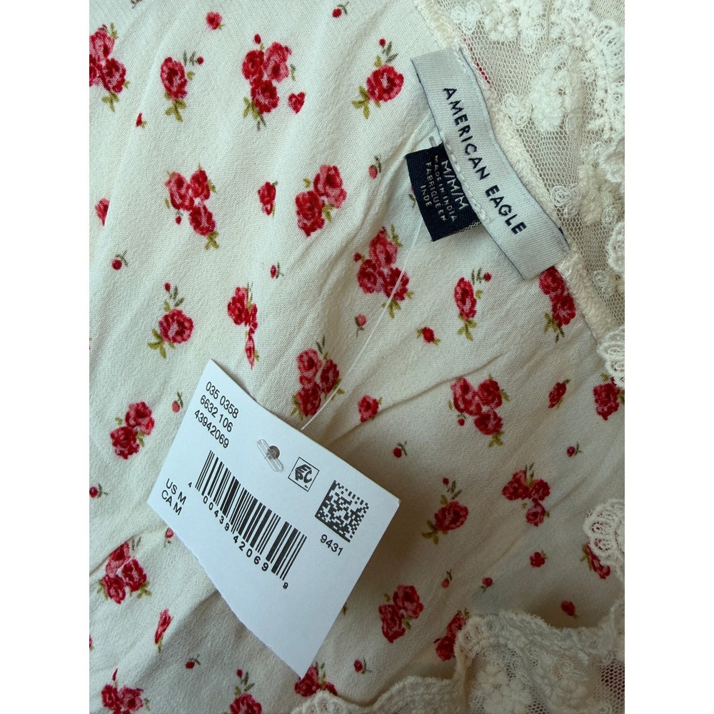 American Eagle Floral Blouse Medium Y2K 90s Cottage Lace NWT Top Coquette Shirt - Picture 3 of 12